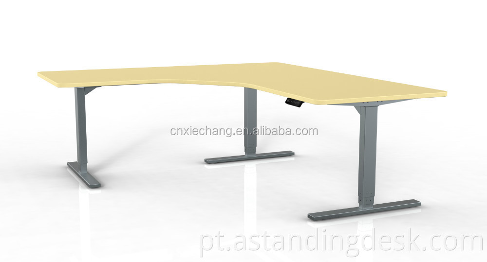 Boa qualidade e preço de 3 pernas L Shape Office Sit to Stand canto Altura de mesa ajustável